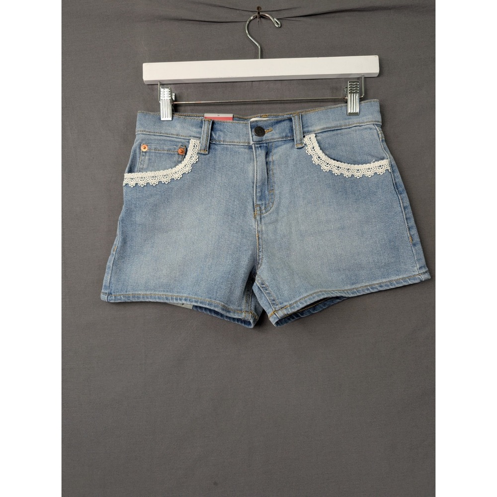 Levis Girls Light Wash Denim Lace Trim Shorts Size 14 New Adjustable Waist 6629